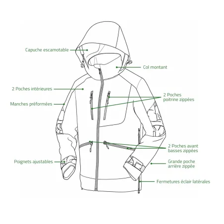 Veste de Chasse Technique Isis Orange/Verte T2XL - Norme EPI Grand Gibier