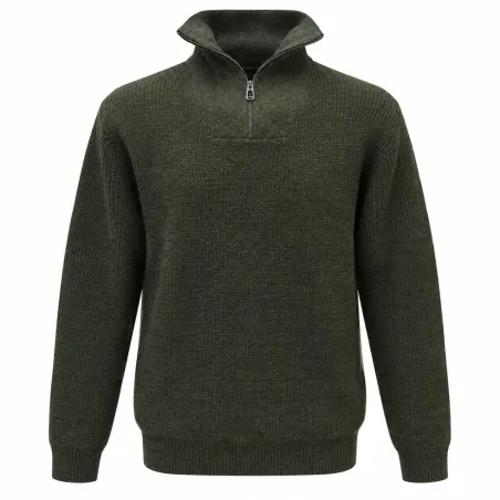 Pull camionneur homme kaki laine mélangée doublé polaire