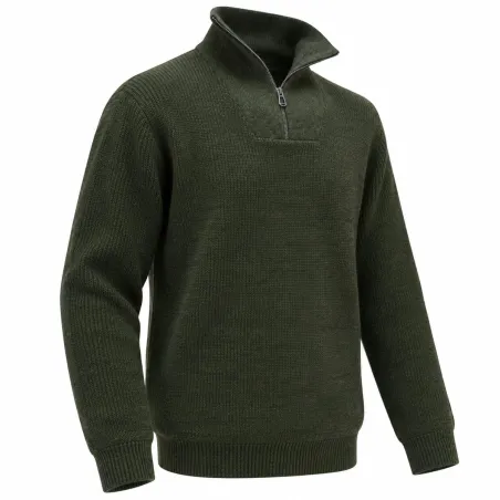 Pull camionneur homme kaki laine mélangée doublé polaire