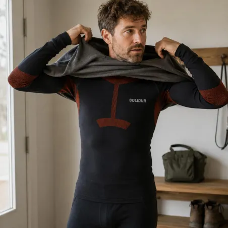 Sous-vêtement technique haut Noir-Marron - Chaleur & Evacuation Humidité