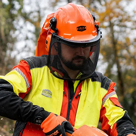 Casque Forestier Complet Orange avec Visière et Protection Auditive