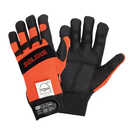 Gants Solidur orange scie à chaîne classe 1 main gauche
