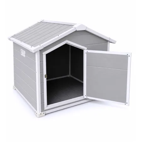 Niche pour chien en polypropylène - Toit chalet avec porte - 120x115 cm - Coloris bois