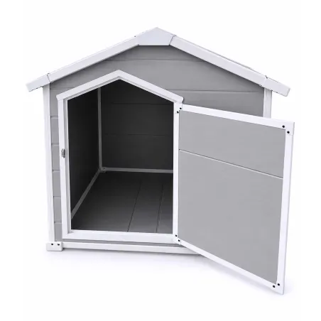 Niche pour chien en polypropylène - Toit chalet avec porte - 120x115 cm - Coloris bois