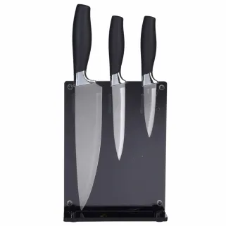 Set de 3 couteaux sur support acrylique noir - Lames inox 2Cr14