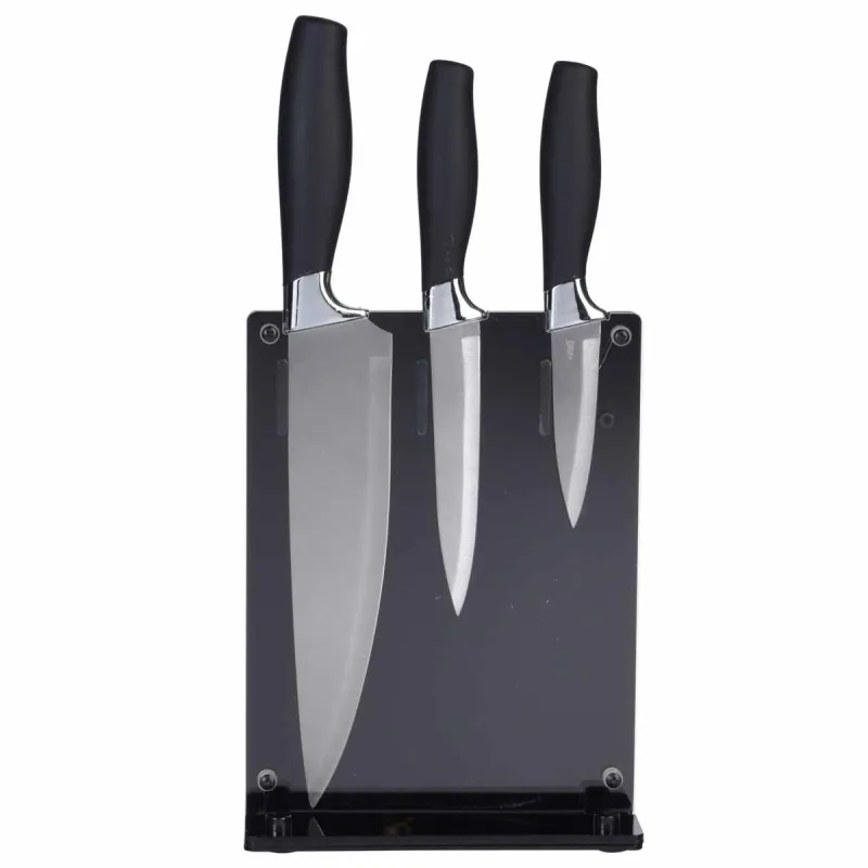 Set de 3 couteaux sur support acrylique noir - Lames inox 2Cr14