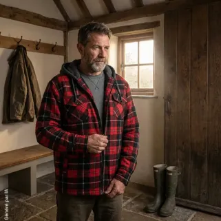 Chemise Treeland rouge à capuche doublée sherpa | Ducatillon