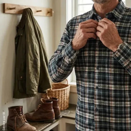 Chemise Tanouk bleu marine en flanelle coton à longs pans
