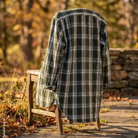 Chemise long pan à carreaux boutons coton flanelle vert M à 5XL