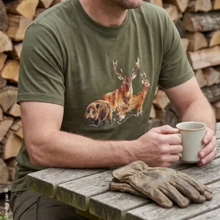 T-shirt Bartavel Grands Animaux kaki coton peigné 190 g/m²