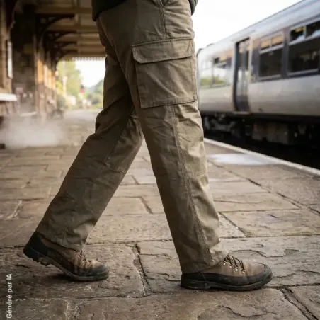 Pantalon treillis M64 kaki en satin de coton à genoux doublés