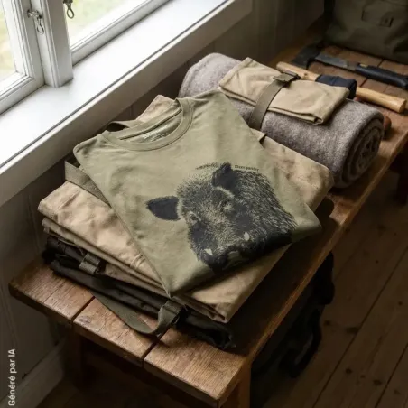 T-shirt Deerhunter Jaxon kaki motif sanglier, coton 160 g/m²