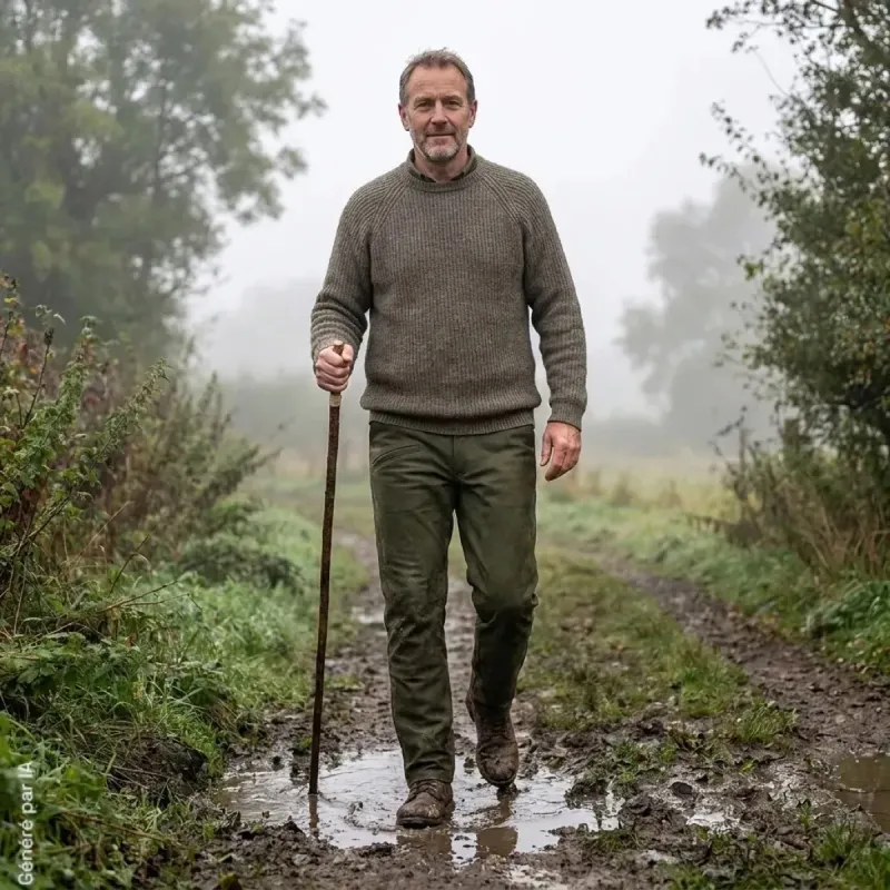Pantalon Deerhunter Strasbourg vert, cuir naturel déperlant