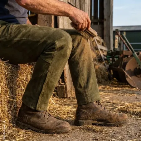 Pantalon Deerhunter Strasbourg vert, cuir naturel déperlant
