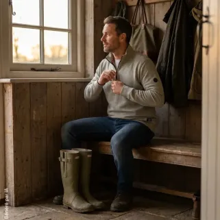 Sweat Saïka gris pour homme à col zippé, intérieur gratté
