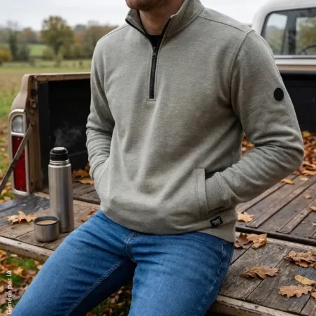 Sweat Saïka gris pour homme à col zippé, intérieur gratté