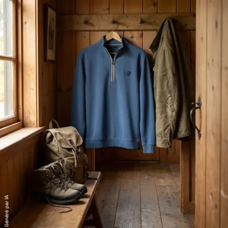 Sweat homme Shatky bleu à col zippé intérieur gratté | Ducatillon