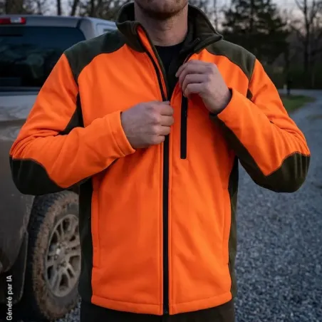 Blouson Percussion polaire kaki et orange brodé, 350 g/m²