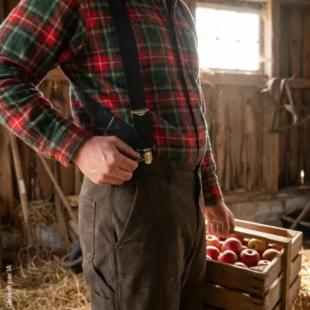Bretelles Biclip kaki à motifs de chasse et deux pinces
