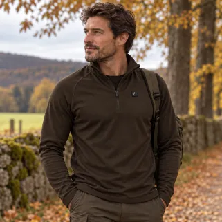 Sous-pull chauffant Deerhunter Heat Game marron col zippé