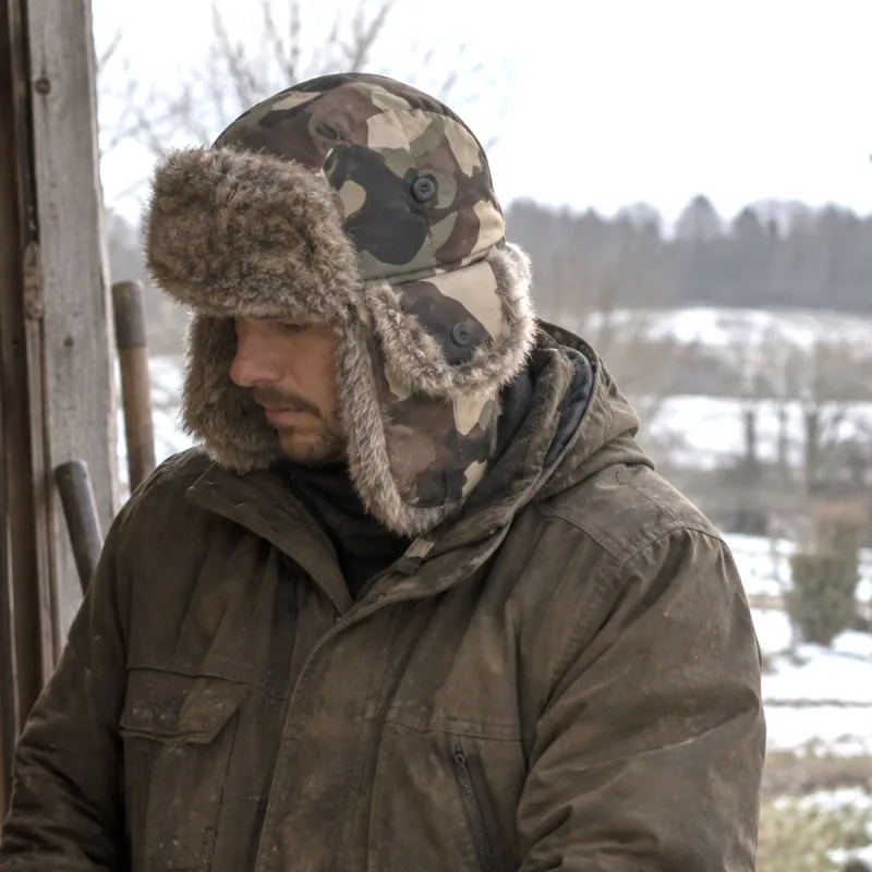 Chapka camouflage polyester avec fausse fourrure | Ducatillon