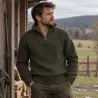 Pull camionneur homme kaki laine mélangée doublé polaire