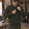 Pull camionneur homme kaki laine mélangée doublé polaire
