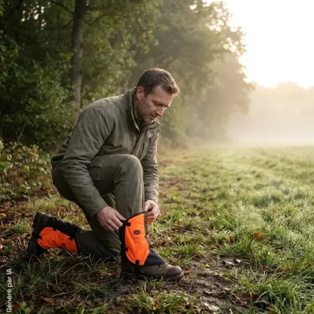 Guêtres Solidur orange scie à chaîne classe 1 à trois lanières