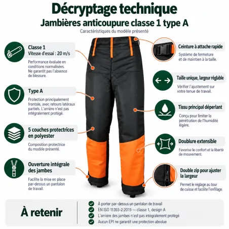 Jambières tronçonneuse Solidur Authentic classe 1 type A