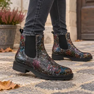 Bottines motifs Dase noires en cuir pour femme