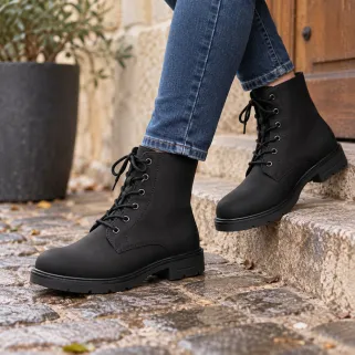 Bottines à lacets Doke noires en cuir pour femme