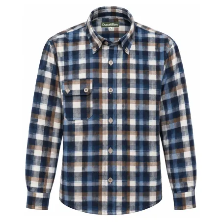 Chemise homme flanelle coton à carreaux bleus et marron
