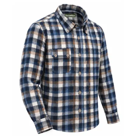 Chemise homme flanelle coton à carreaux bleus et marron