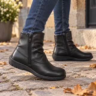 Bottines Dafu noires en cuir pour femme