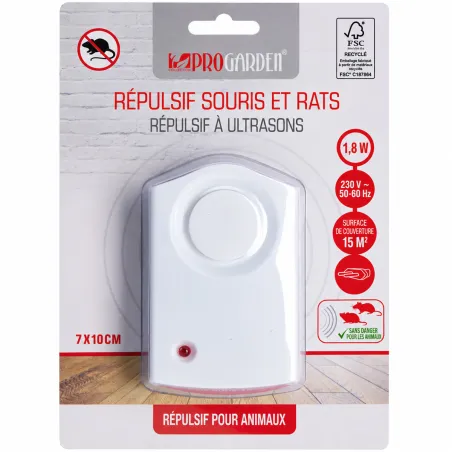 Répulsif ultrasons sur prise pour rats et souris, 15 m²
