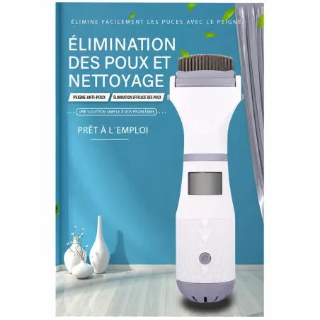 Peigne électrique anti-poux autonomie 4-6h LED 3 niveaux silencieux
