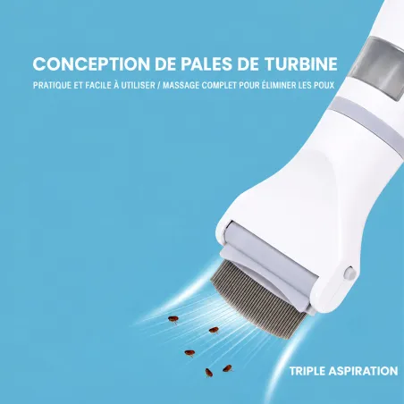 Peigne électrique anti-poux autonomie 4-6h LED 3 niveaux silencieux