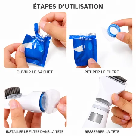 Peigne électrique anti-poux autonomie 4-6h LED 3 niveaux silencieux