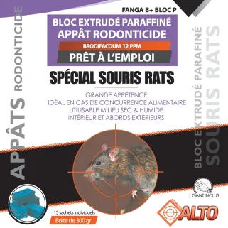 Raticide souricide bloc paraffiné brodifacum 300 g