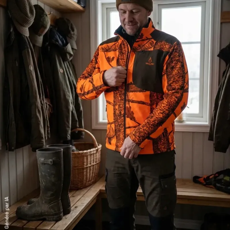 Veste Polaire Réversible Camo Orange/Vert