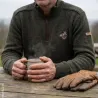 Pull col zippé brodé sanglier marron en laine et acrylique