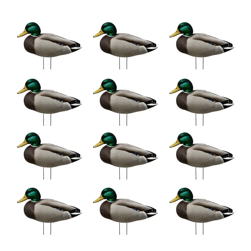 Lot de 12 silhouettes 2D colverts mâles flockées avec tige - 46 x 21 cm