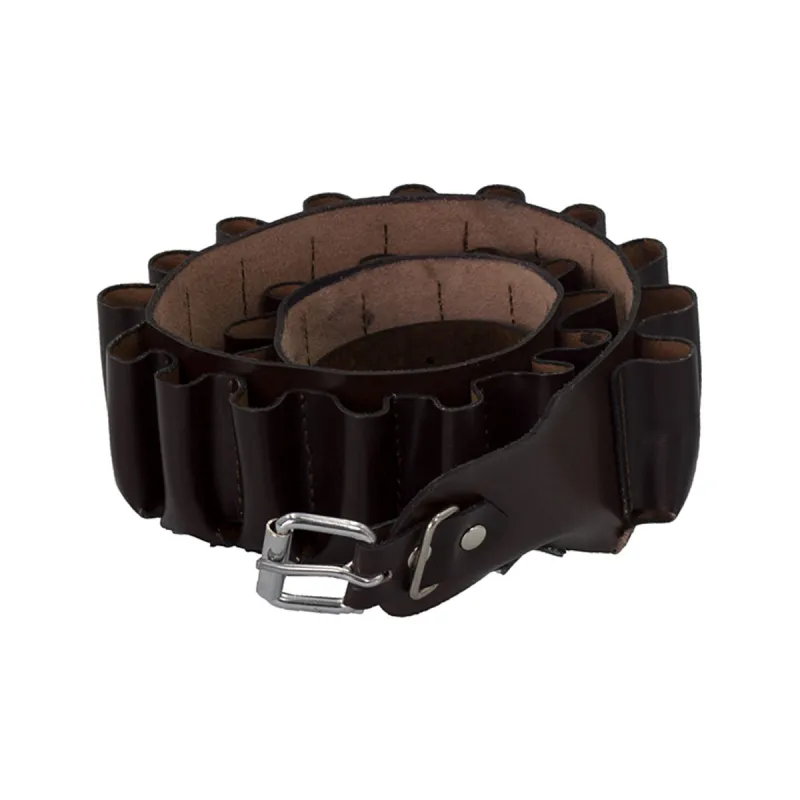 Ceinture de chasse 24 tubes en cuir marron - 111 cm