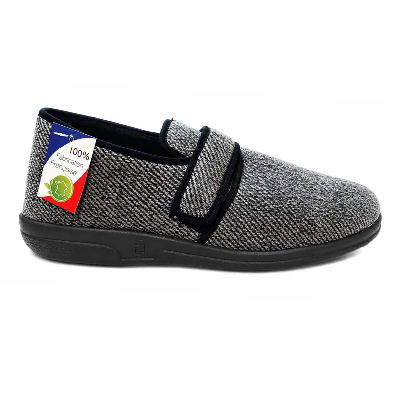 Chaussons Homme à Scratch Carn Gris - Made in France
