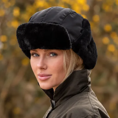 Bonnet trappeur fausse fourrure Walker & Hawkes noir