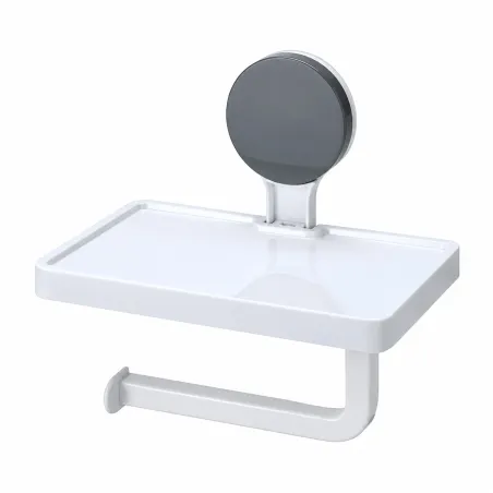 Dérouleur de papier toilette à ventouse avec tablette intégrée - Blanc