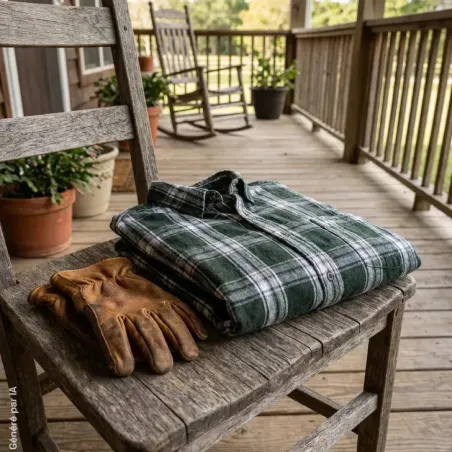 Chemise long pan à carreaux boutons coton flanelle vert M à 5XL