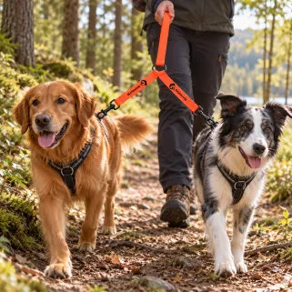 Laisse accouplée pour deux chiens - Orange 3cm x 1,50m