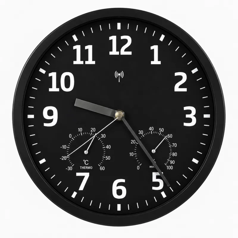 Horloge radiopilotée confort plastique verre noir et blanc Ø 25cm