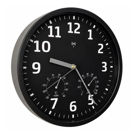 Horloge radiopilotée confort plastique verre noir et blanc Ø 25cm